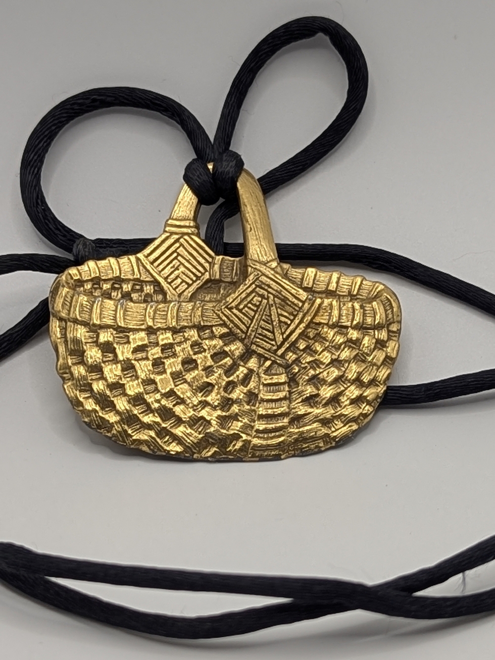 Danforth Pewter Basket Pendant Gold & Black Necklace